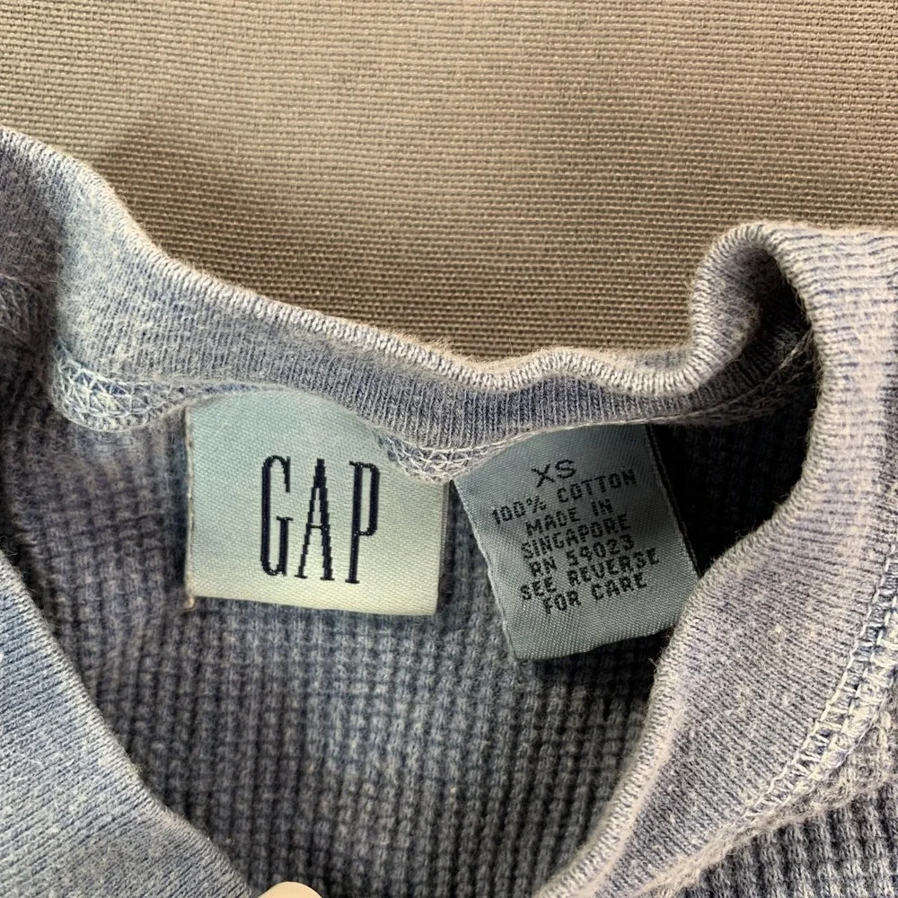 Gap Shirt Kids XS Blue Thermal Henley Long Sleeve Waffle‎ Knit Cotton Casual Top